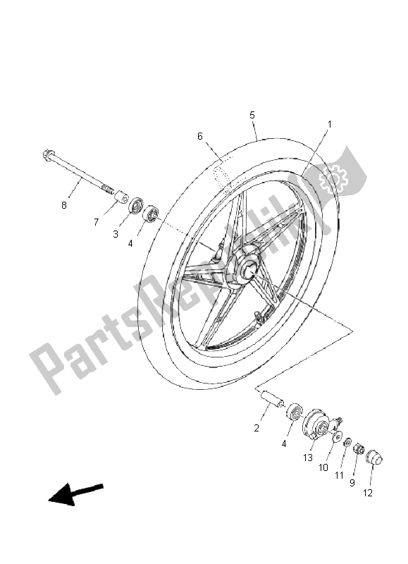 All parts for the Front Wheel (for Cast Wheel - Model:5d64) of the Yamaha T 135 FI Crypton X 2011