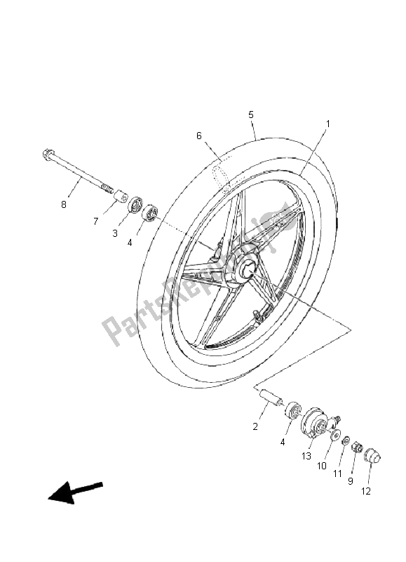 All parts for the Front Wheel (for Cast Wheel - Model:5d64) of the Yamaha T 135 FI Crypton X 2011