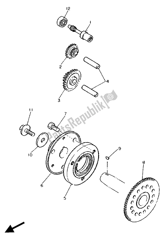 All parts for the Starter Clutch of the Yamaha FZR 600 Genesis 1990