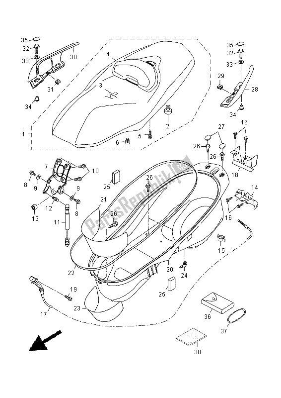 All parts for the Seat of the Yamaha YP 400 RA 2015