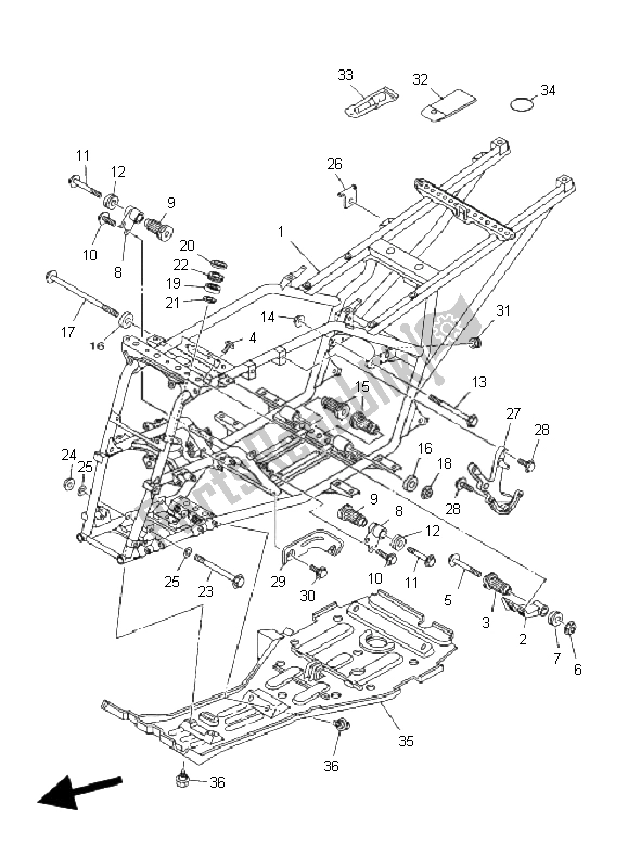 All parts for the Frame of the Yamaha YFM 350F Grizzly 4X4 2011