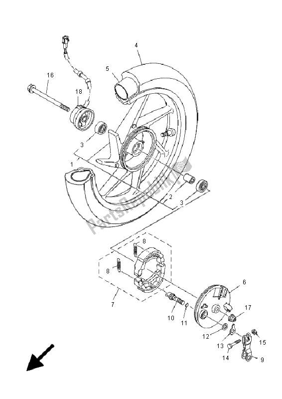 All parts for the Front Wheel of the Yamaha EC 03 2011