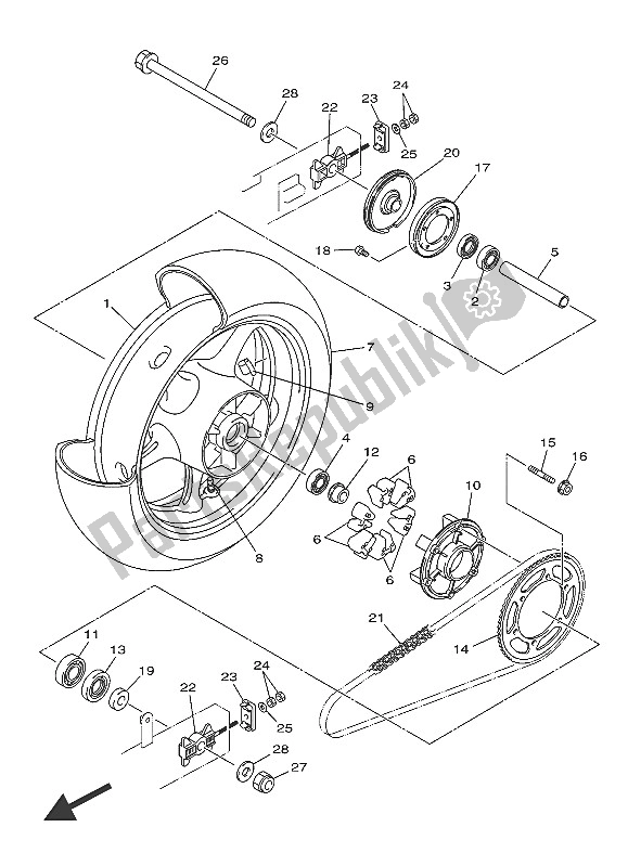 All parts for the Rear Wheel of the Yamaha XJ6 FA 600 2016