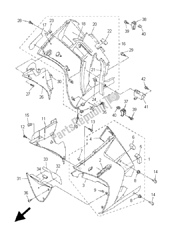 Tutte le parti per il Cowling 2 del Yamaha FJR 1300 2001