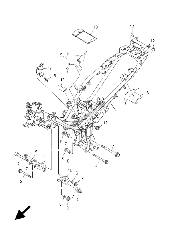 All parts for the Frame of the Yamaha T 135 FI Crypton X 2009