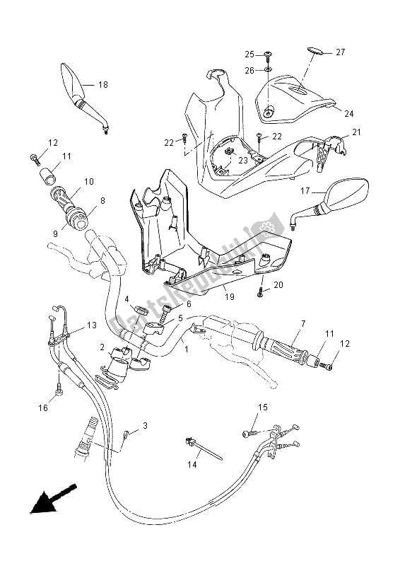 All parts for the Steering Handle & Cable of the Yamaha YP 125 RA 2014