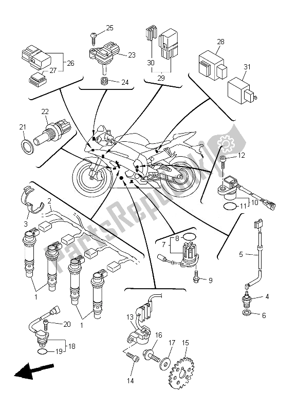 All parts for the Electrical 1 of the Yamaha YZF R6 600 2010