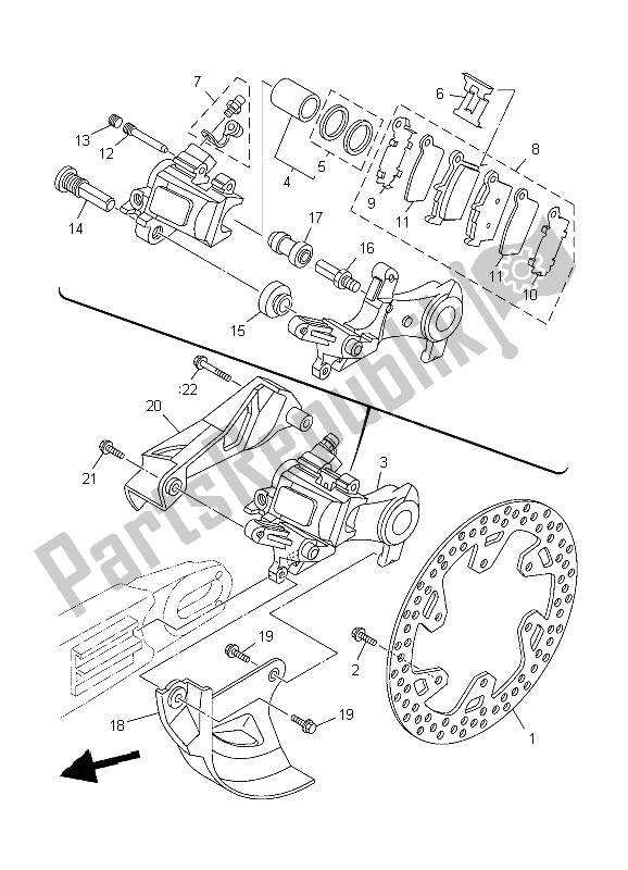 All parts for the Rear Brake Caliper of the Yamaha YZ 250F 2006