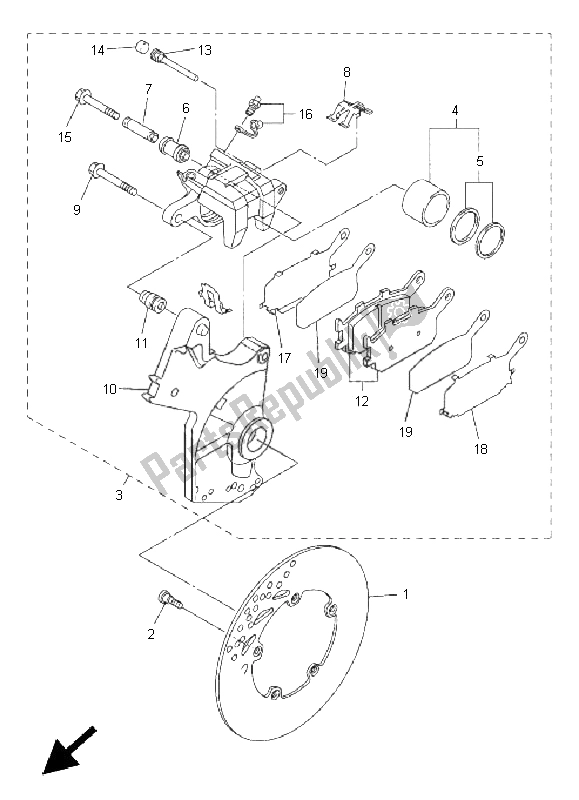 All parts for the Rear Brake Caliper of the Yamaha FZ1 NA Fazer 1000 2011