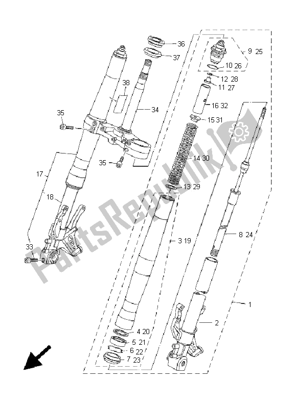 All parts for the Front Fork of the Yamaha MT 01 1670 2005