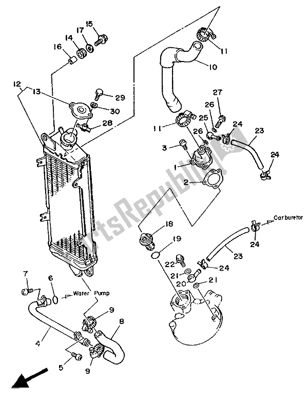 All parts for the Radiator & Hose of the Yamaha DT 125R 1988