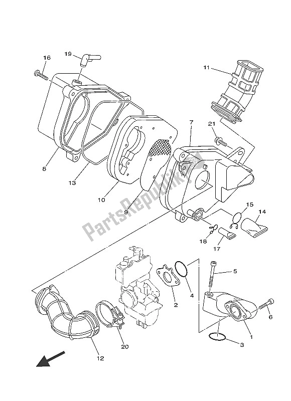 All parts for the Intake of the Yamaha TT R 110E 2016