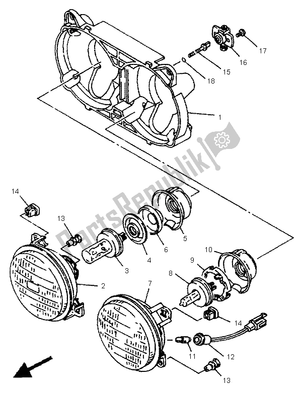 All parts for the Alternate Headlight (swe & Ch) of the Yamaha TDR 125 1995