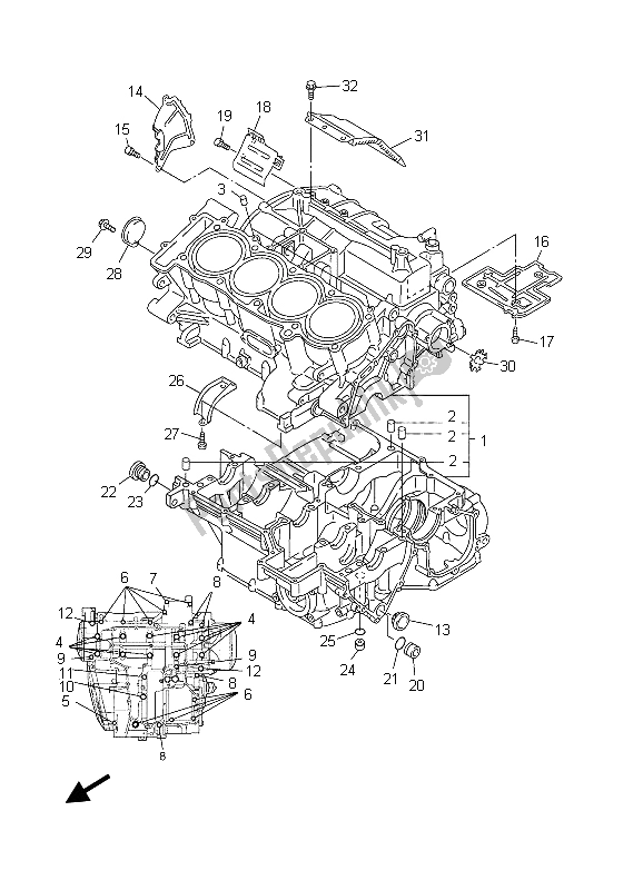 All parts for the Crankcase of the Yamaha FJR 1300A 2003