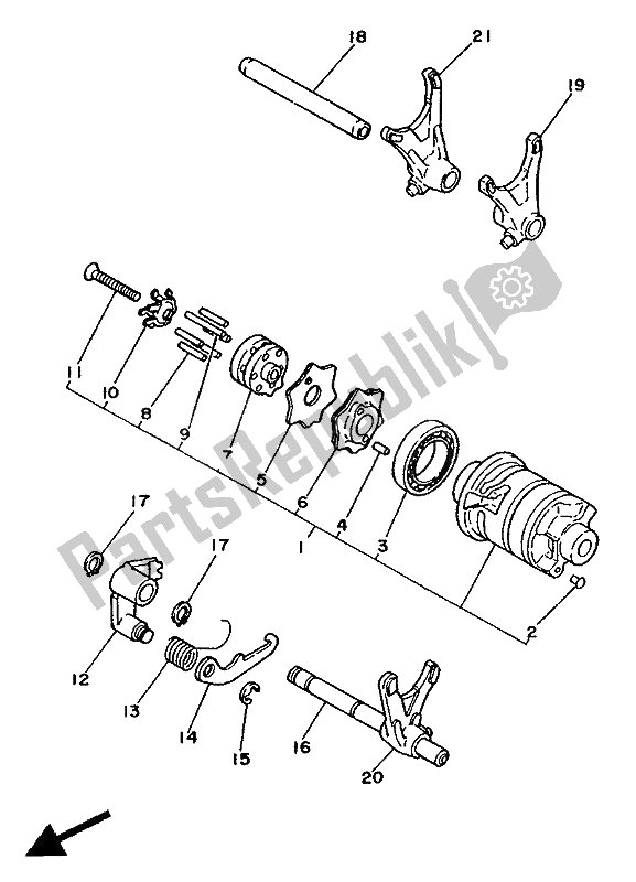 All parts for the Shift Cam & Fork of the Yamaha XT 350 1991