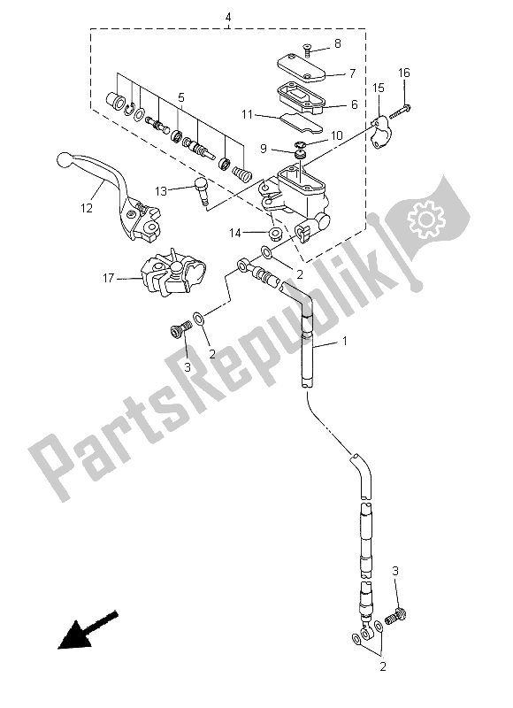 All parts for the Front Master Cylinder of the Yamaha YZ 125 2014