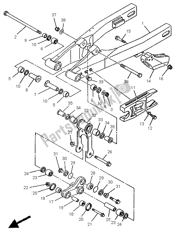 All parts for the Rear Arm of the Yamaha YZ 80 LW 1995