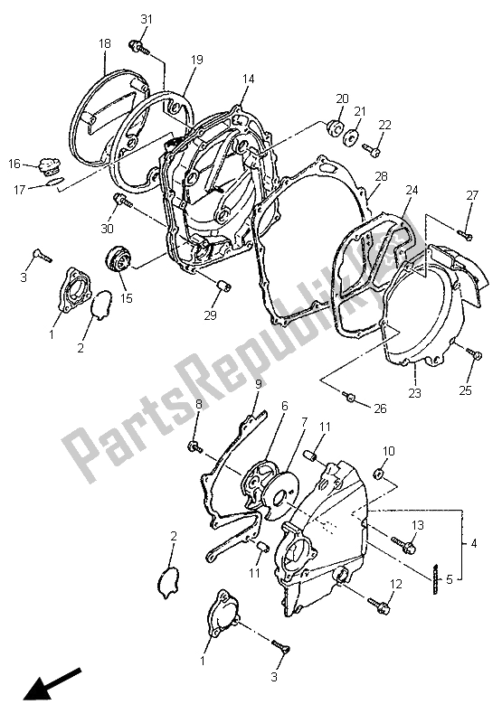 All parts for the Crankcase Cover 1 of the Yamaha YZF 750R 1996