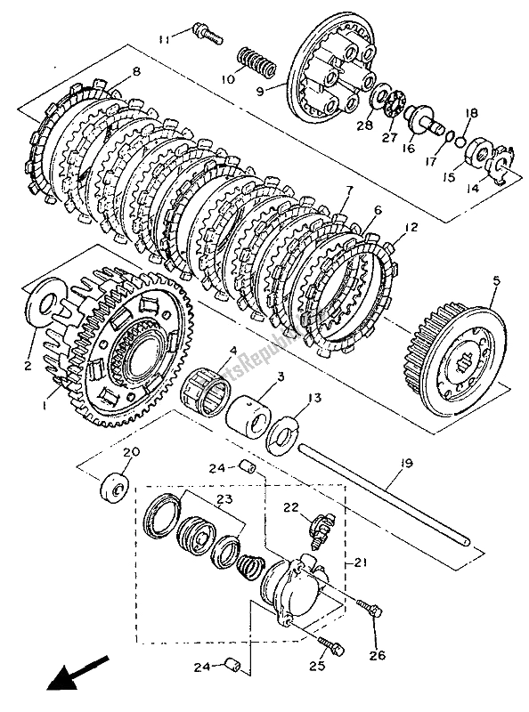 All parts for the Clutch of the Yamaha GTS 1000 1994