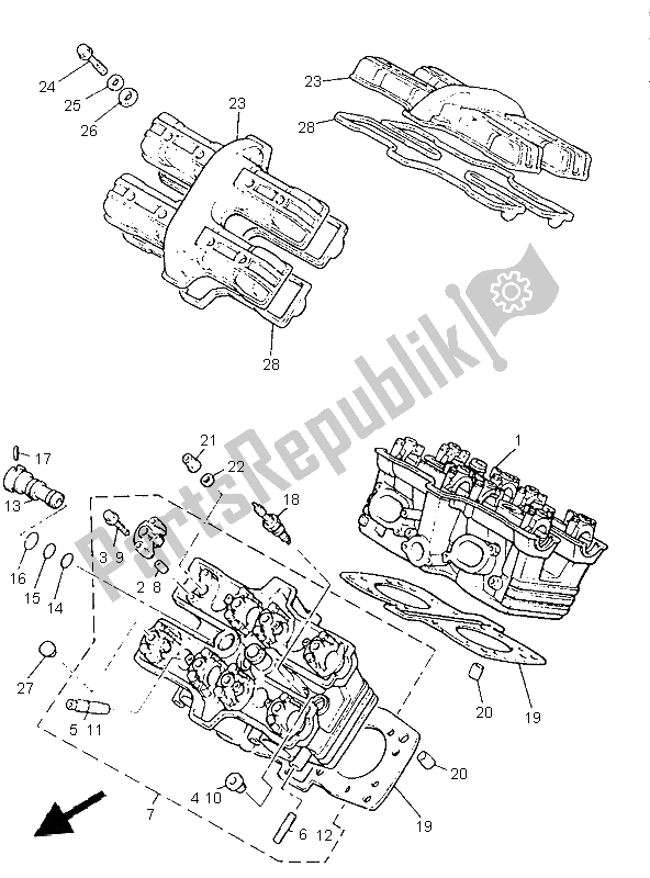 All parts for the Cylinder Head of the Yamaha V MAX 12 1200 1999