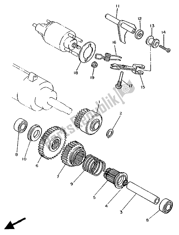 All parts for the Starter Clutch of the Yamaha XV 1000 SE Virago 1988