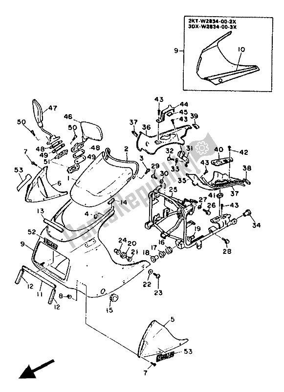 All parts for the Cowling 1 of the Yamaha FZ 750 Genesis 1988