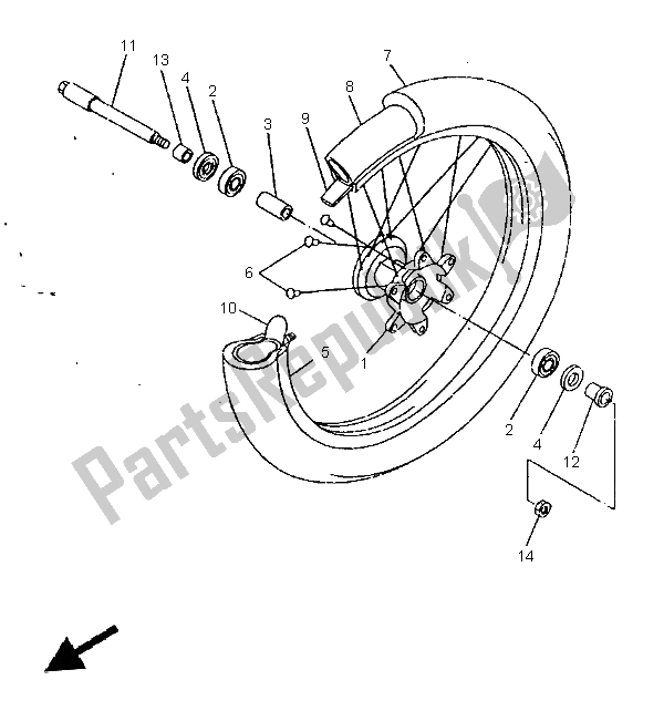 All parts for the Front Wheel of the Yamaha YZ 400F 1998