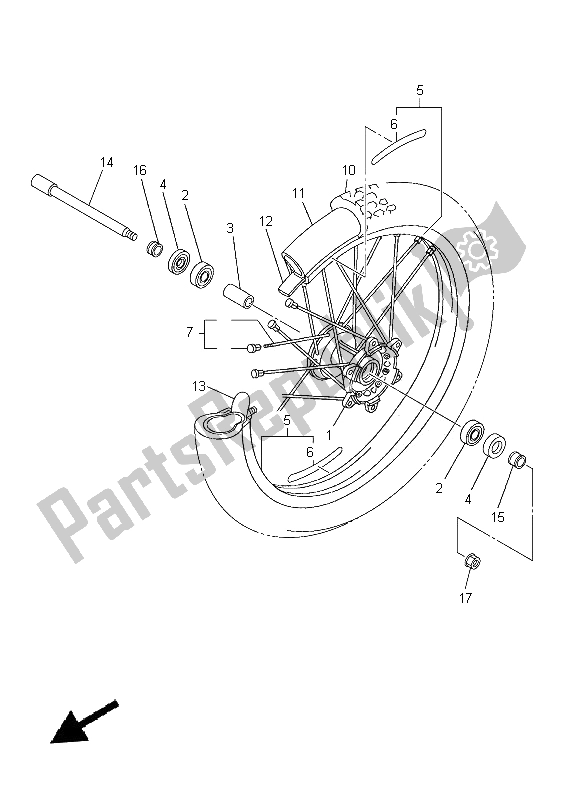 All parts for the Front Wheel of the Yamaha YZ 450F 2014