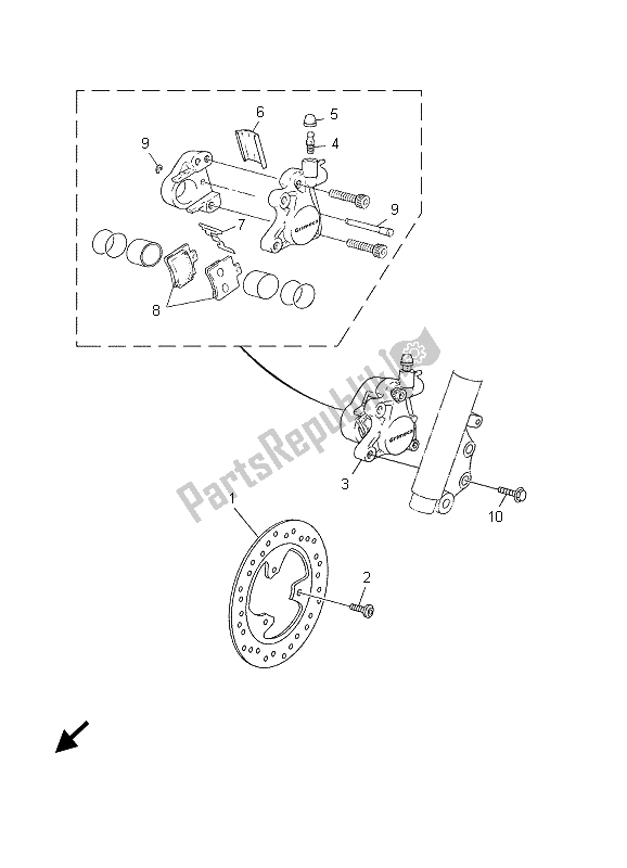 All parts for the Front Brake Caliper of the Yamaha CS 50R AC JOG 2006