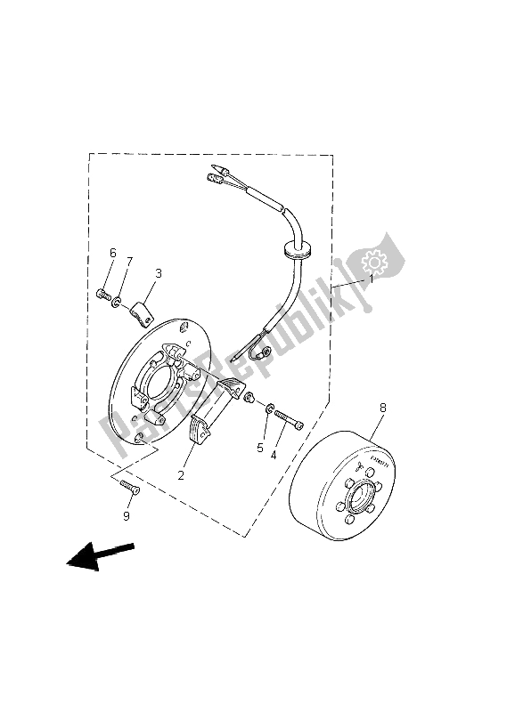 All parts for the Generator of the Yamaha PW 80 2002