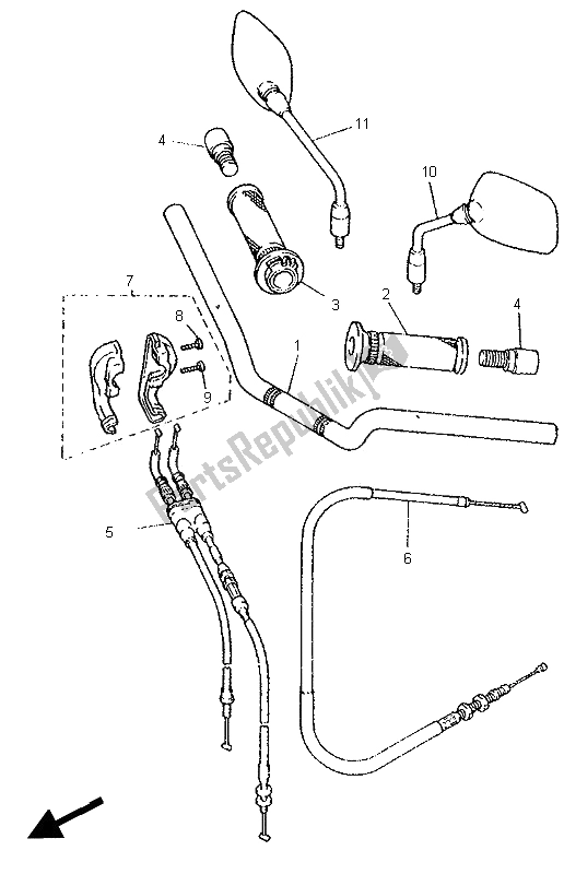 All parts for the Steering Handle & Cable of the Yamaha XJ 600N 1995