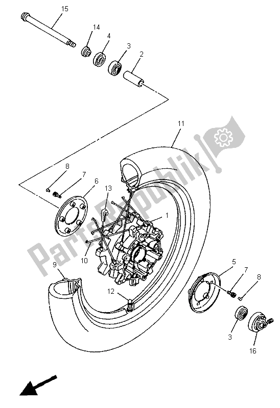 All parts for the Front Wheel of the Yamaha XV 750 Virago 1995