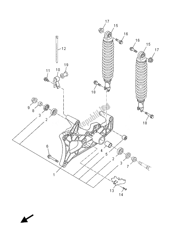 All parts for the Rear Arm & Suspension of the Yamaha YP 125 RA 2013