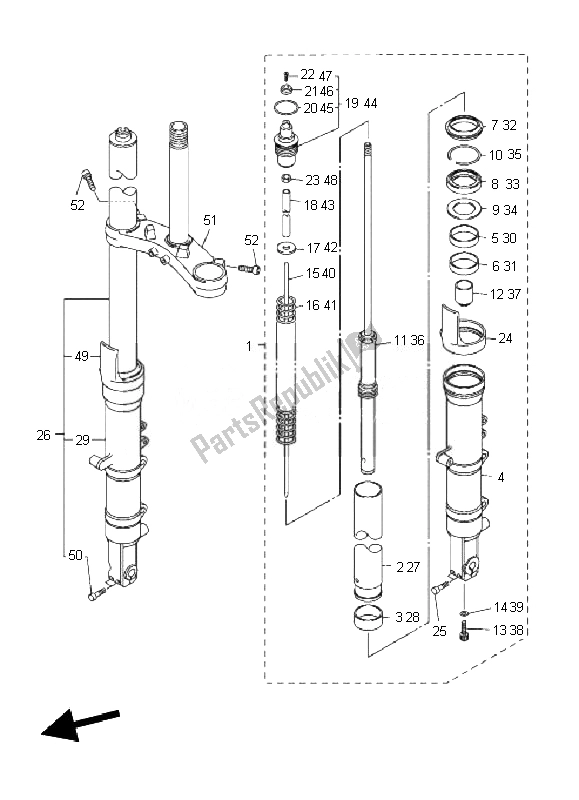 All parts for the Front Fork of the Yamaha FJR 1300 AS 2010