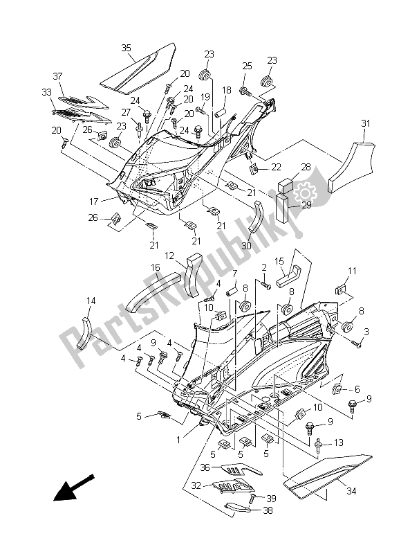 All parts for the Stand & Footrest 2 of the Yamaha XP 500 Dnms 2015