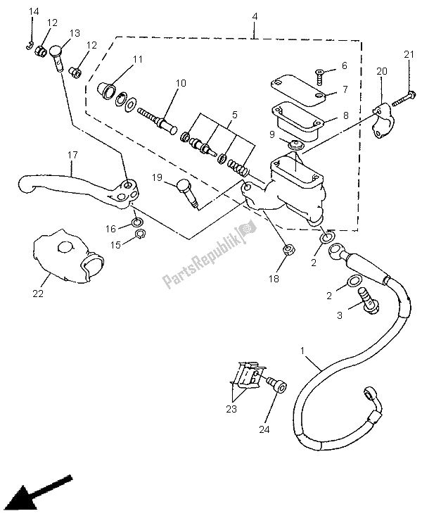 Todas as partes de Cilindro Mestre Dianteiro do Yamaha YZ 250 1999