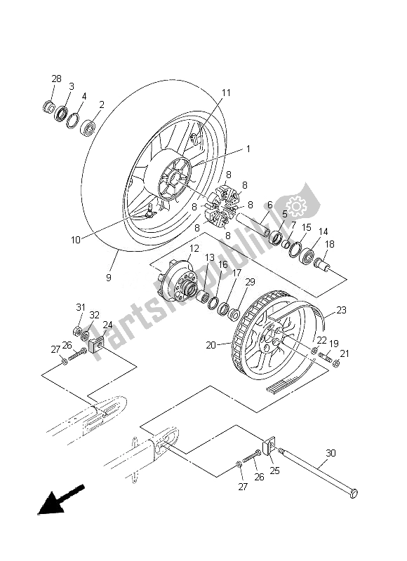 Wszystkie części do Tylne Ko? O Yamaha XVS 1300A 2014