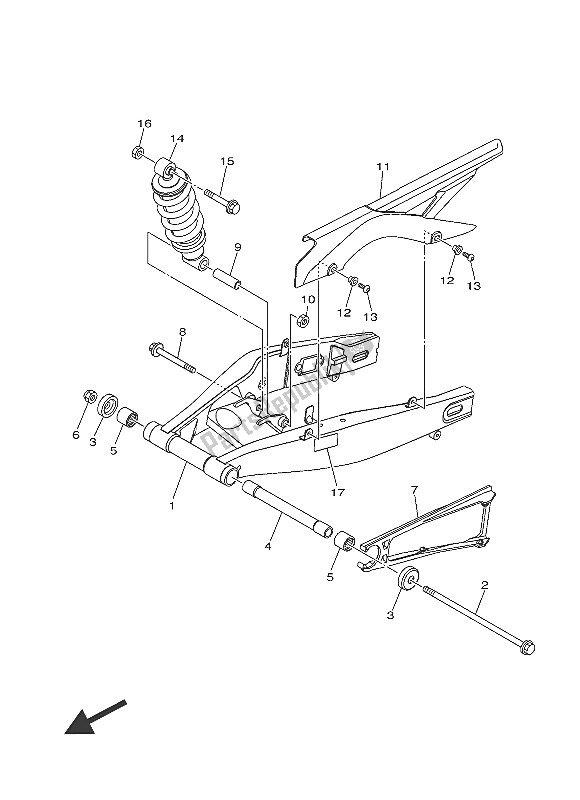 Alle onderdelen voor de Achterarm & Ophanging van de Yamaha MT 03A 660 2016