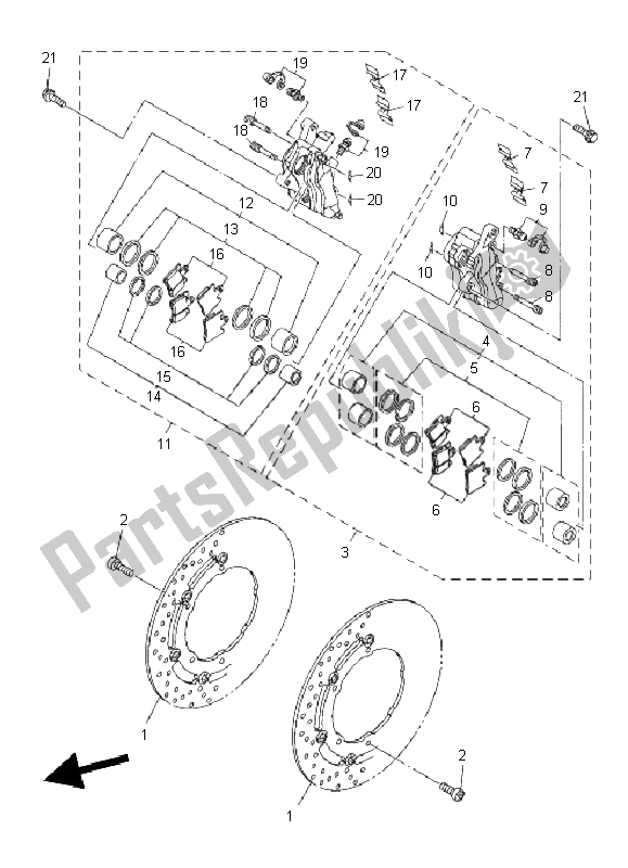 Tutte le parti per il Pinza Freno Anteriore del Yamaha XVS 1300A 2011