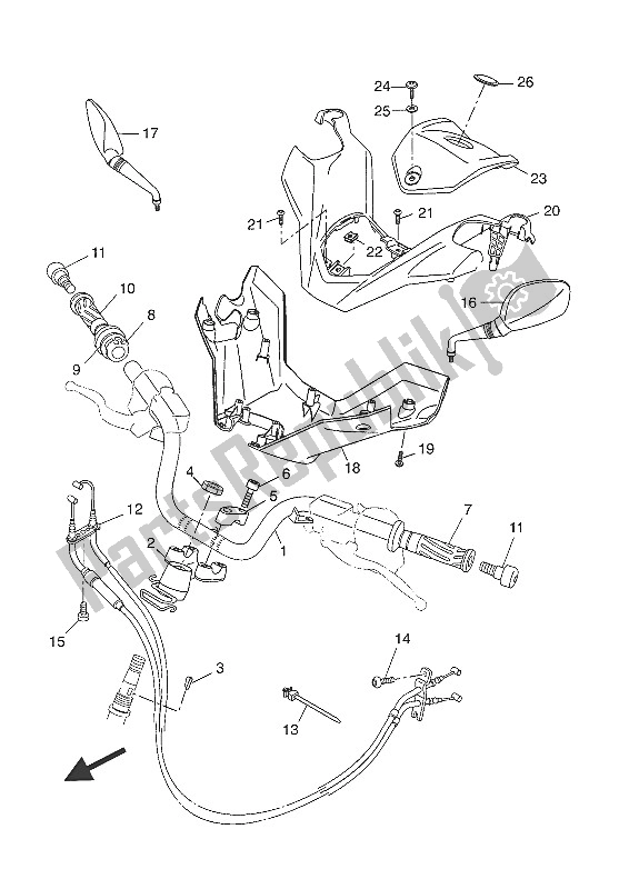 All parts for the Steering Handle & Cable of the Yamaha YP 400R 2016