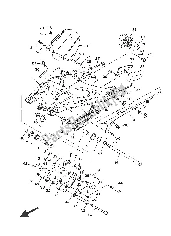 Alle onderdelen voor de Achterste Arm van de Yamaha MT 09 900 2016