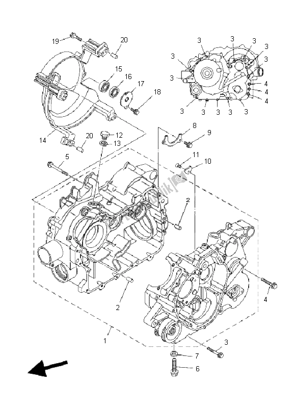 All parts for the Crankcase of the Yamaha YFM 350 Grizzly 2X4 2011