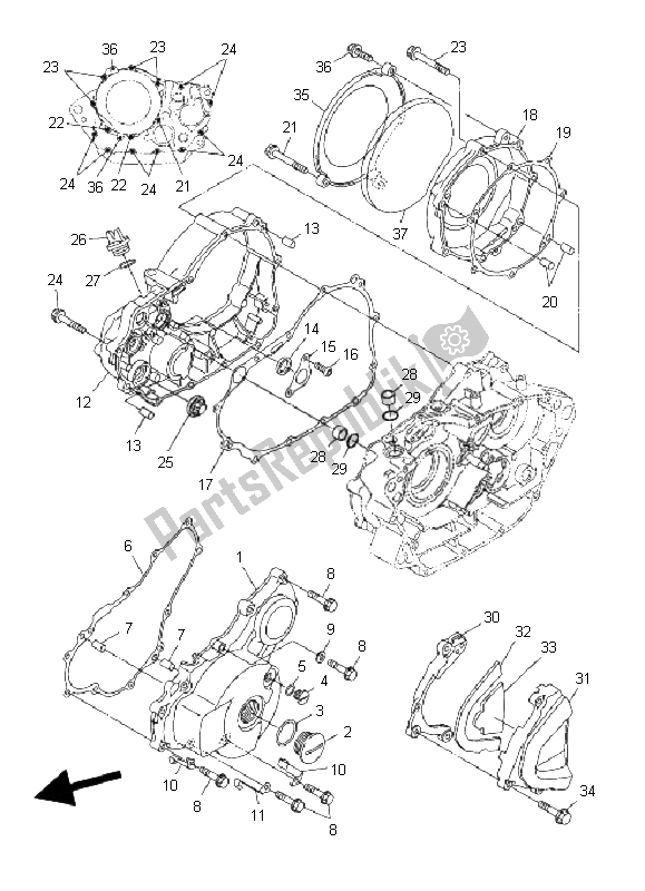 All parts for the Crankcase Cover 1 of the Yamaha WR 250X 2008