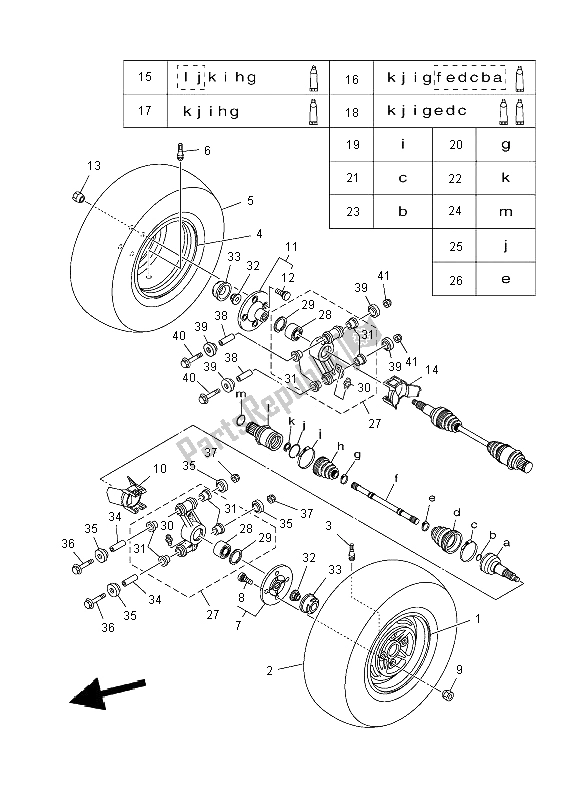 All parts for the Rear Wheel of the Yamaha YFM 450 FWA Grizzly 4X4 2014