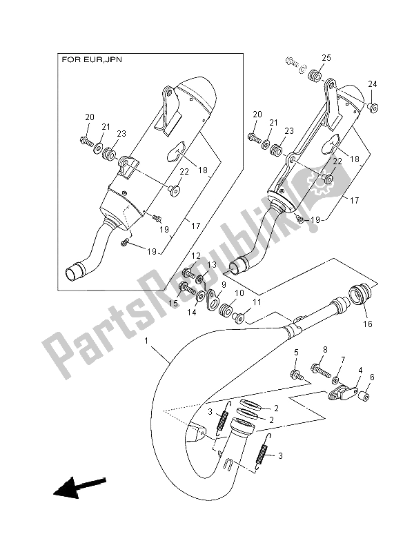 All parts for the Exhaust of the Yamaha YZ 125 2008