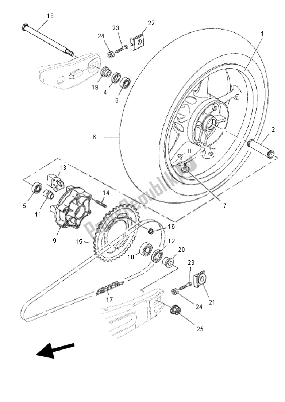 All parts for the Rear Wheel of the Yamaha MT 03 25 KW 660 2007