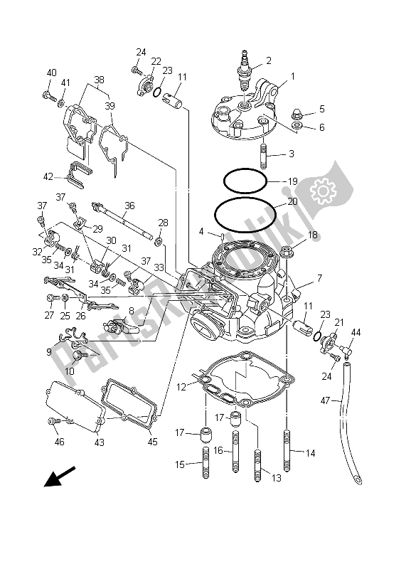 All parts for the Cylinder Head of the Yamaha YZ 250 2003