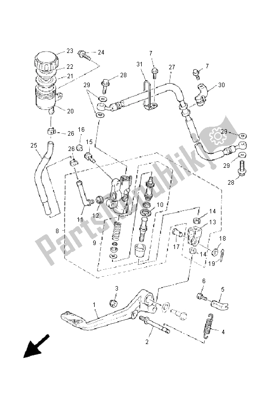 All parts for the Rear Master Cylinder of the Yamaha XJR 1300 2001