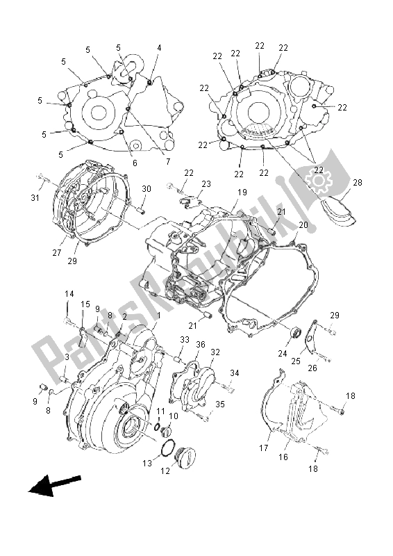 All parts for the Crankcase Cover 1 of the Yamaha XT 660 ZA Tenere SE 2011