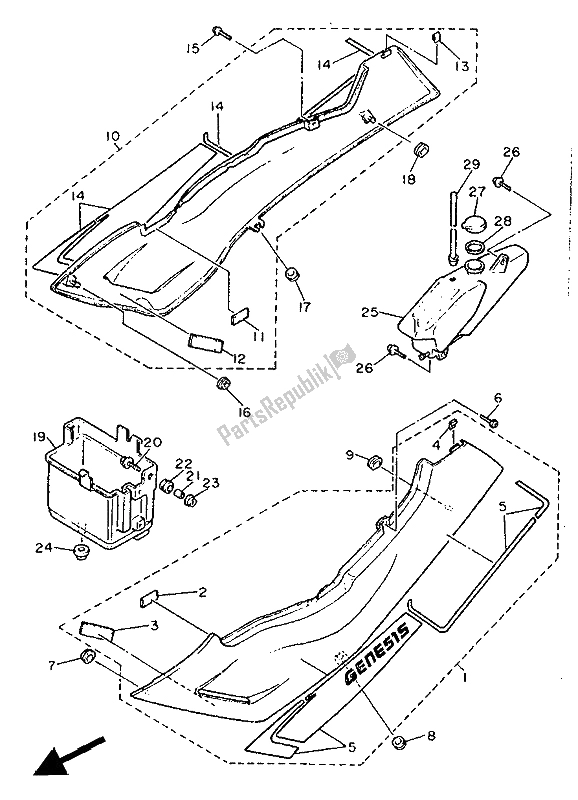 Toutes les pièces pour le Couvercle Latéral Et Réservoir D'huile du Yamaha FZ 750R 1988